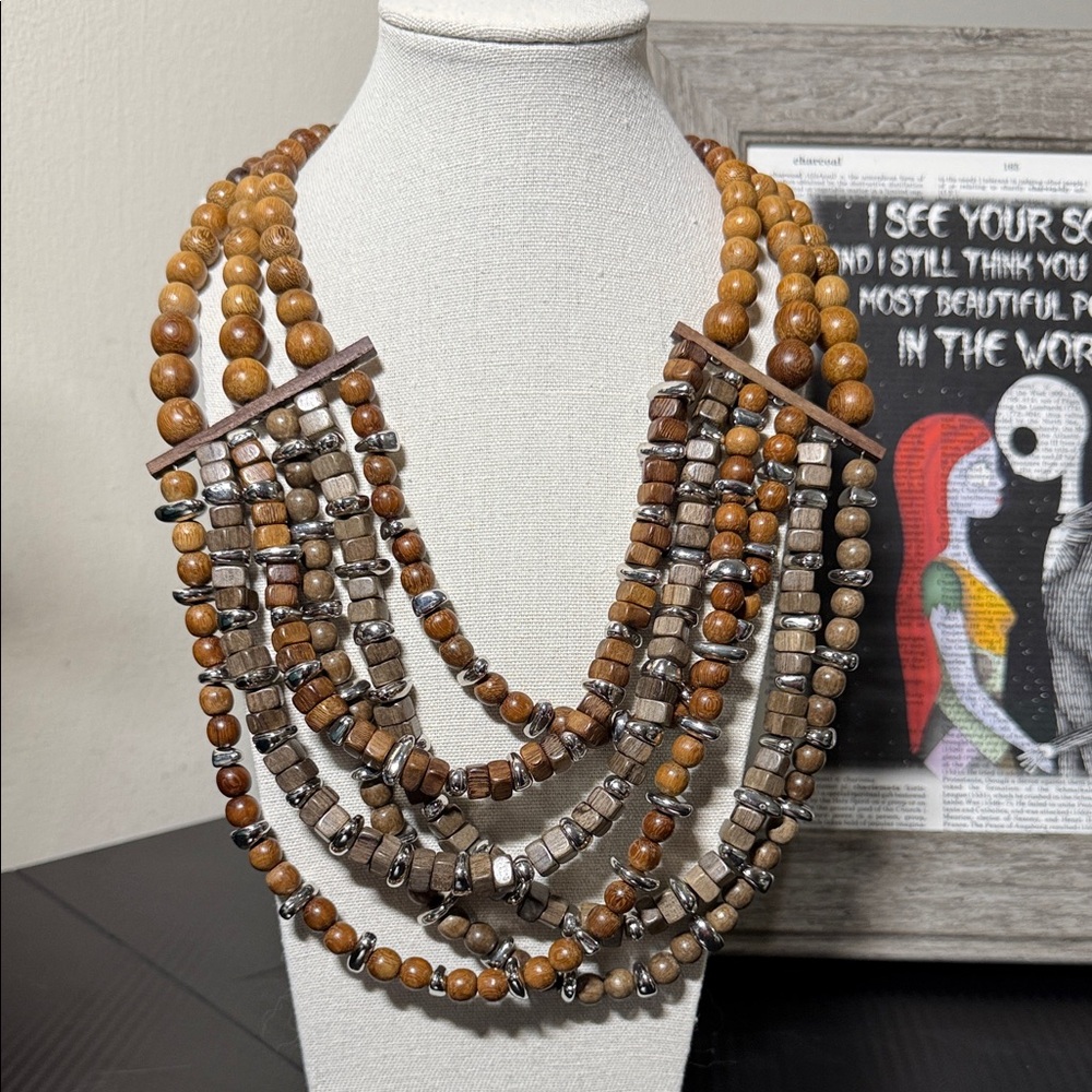 BCBGMaxAzria Wood & Metal Multi-Strand Statement Necklace -